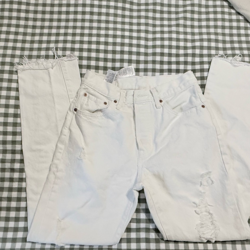 Levi's White Straight Leg Jeans distressed